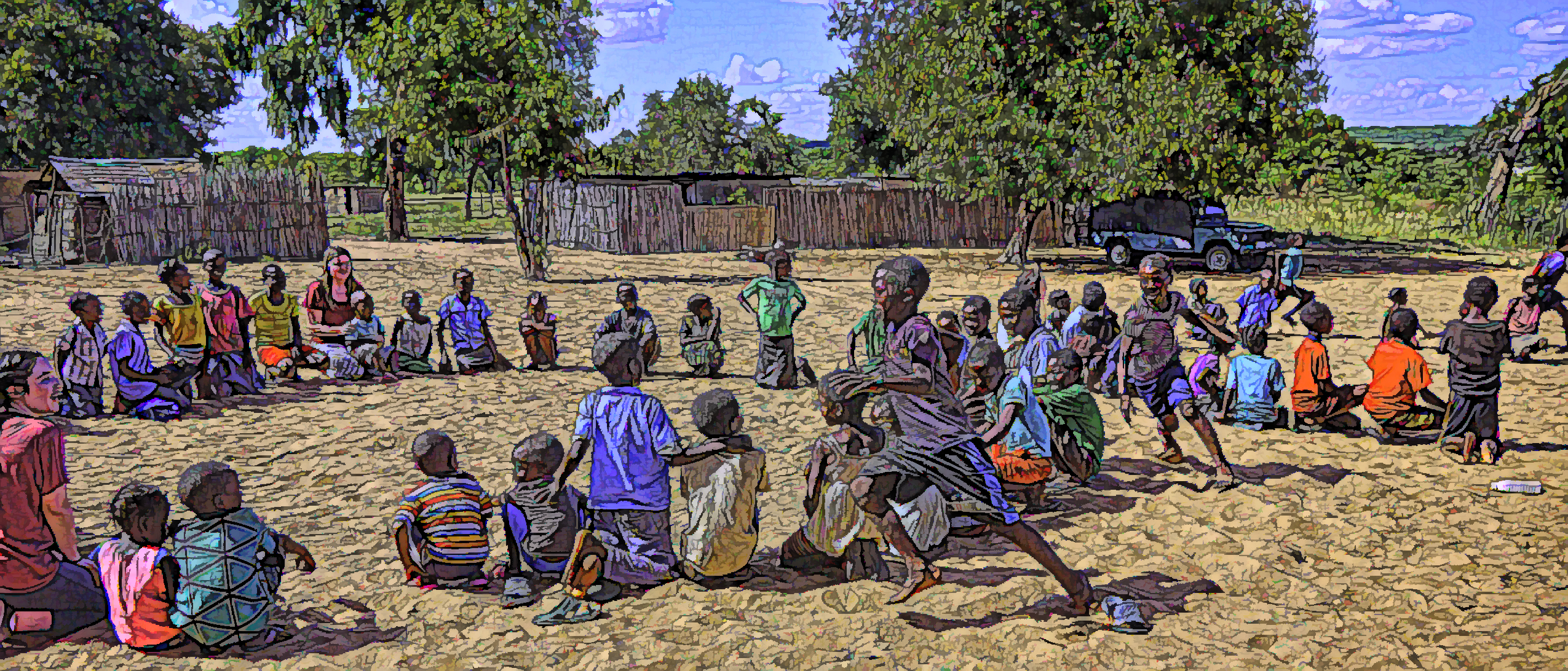 Children playing Duck, Duck, Goose in Zambia