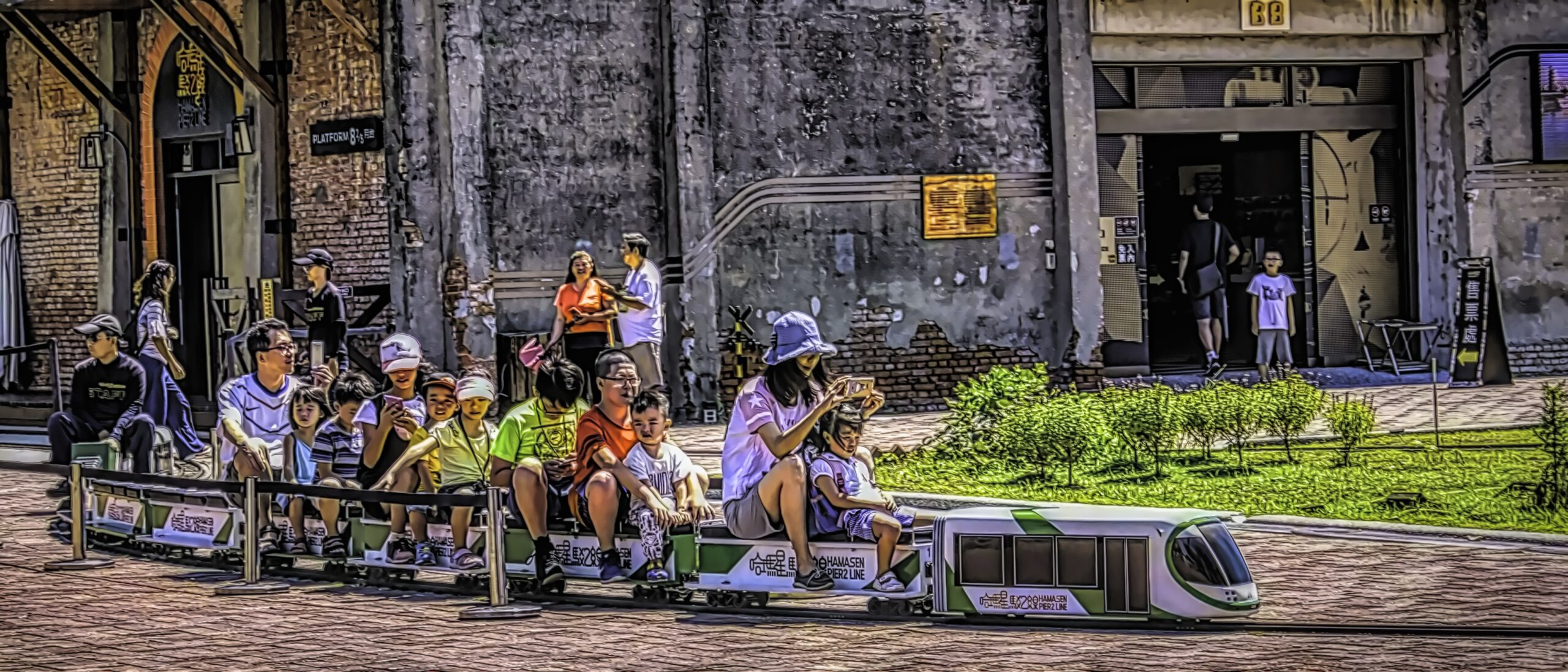 Riding a kid's train in Kaohsiung, Taiwan