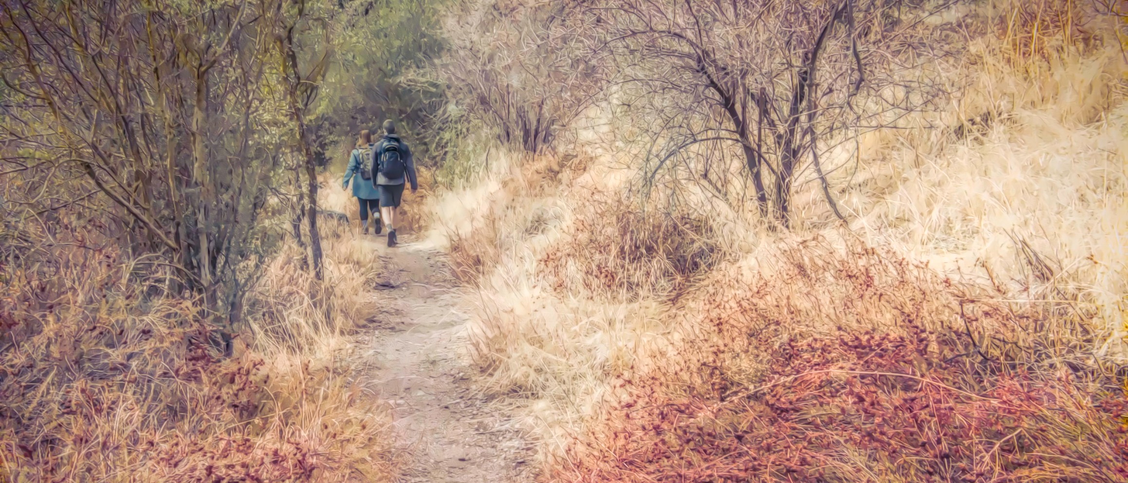 Couple walking the trail over Thanksgiving weekend in Pinnacles National Park