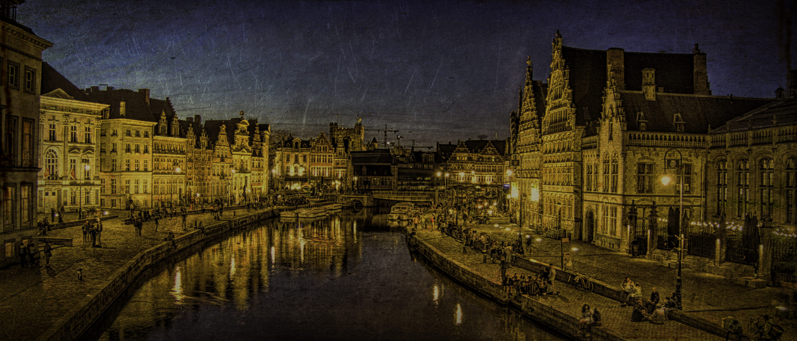 A night view of a canal in Ghent, Belgium
