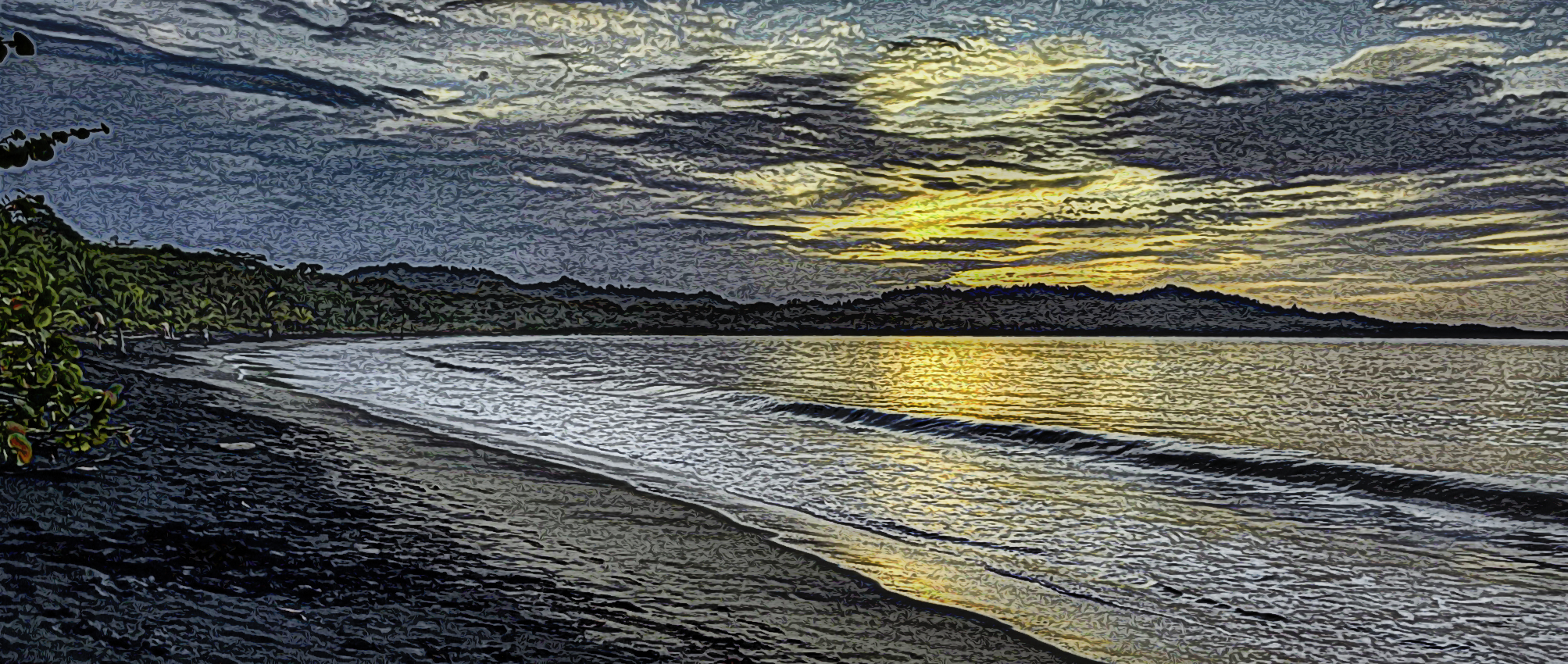 Sunset over the beach in Puerto Viejo, Costa Rica