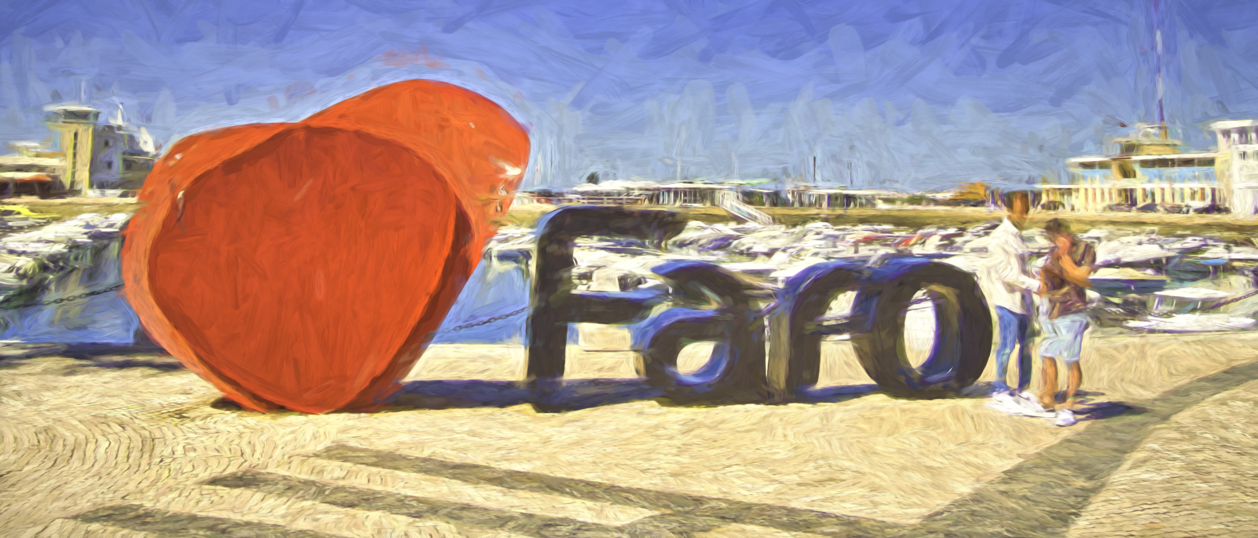 Red Heart shape next to the word Faro in Portugal