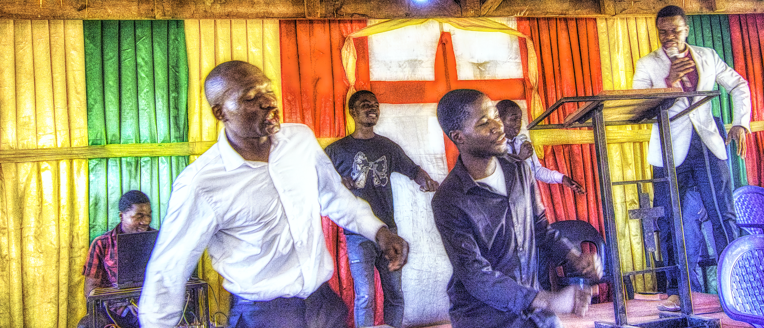 Men leading in singing at a church in Lilongwe, Malawi
