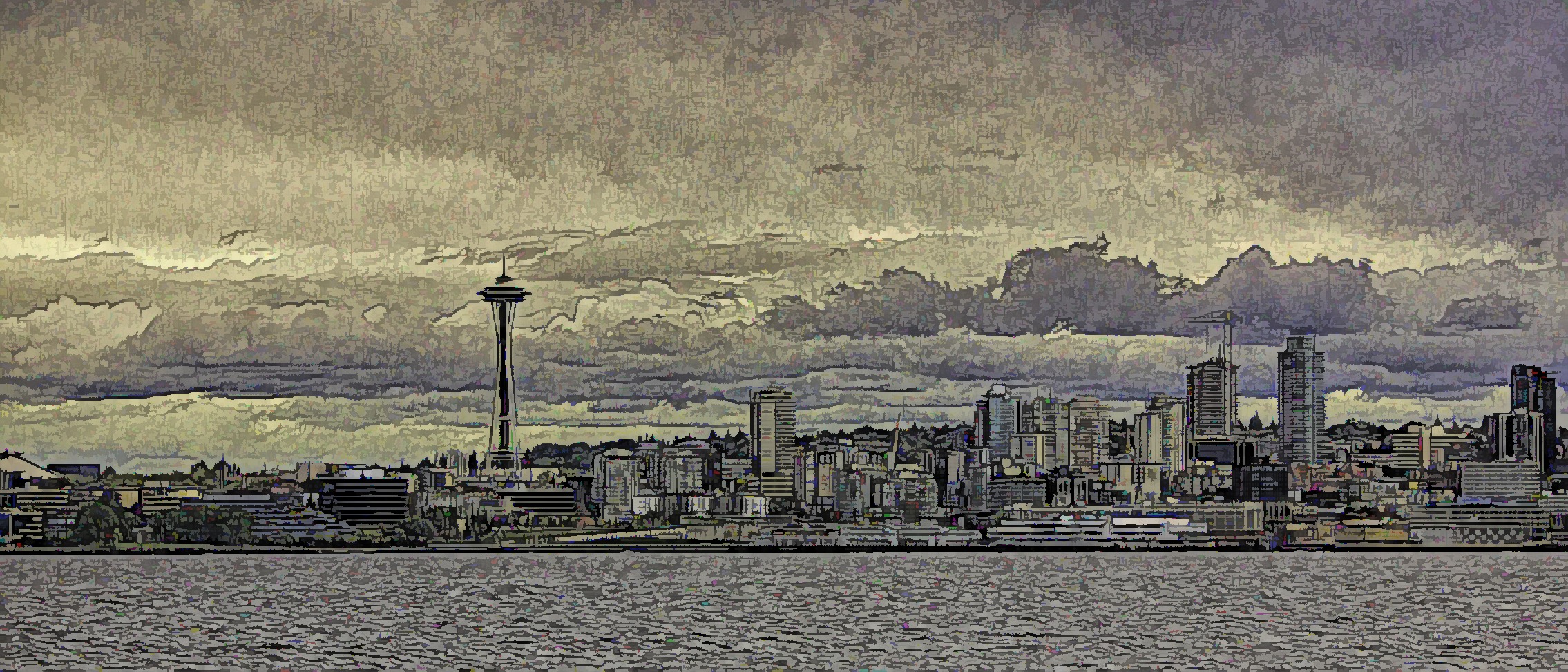 Seattle Skyline including the Space Needle seen from Puget Sound