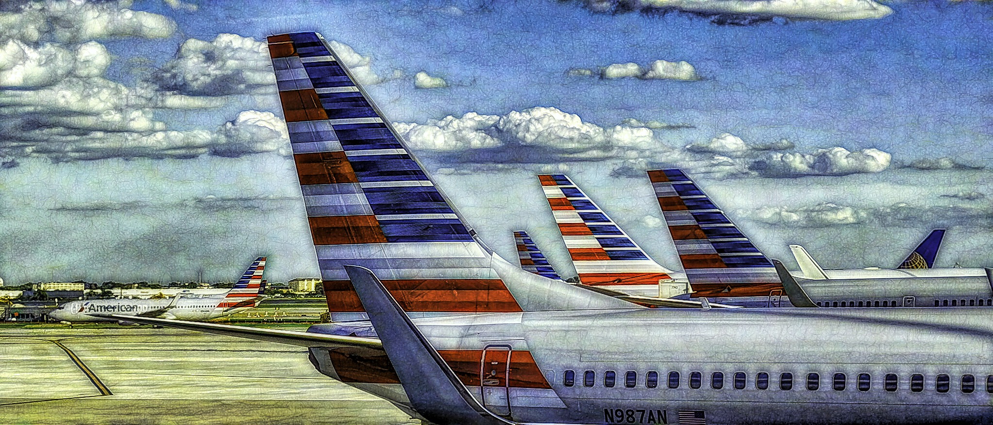 American Airlines Planes lined up in Chicago, Illinois.