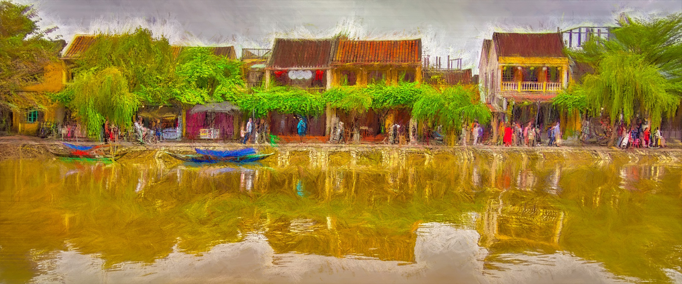 Looking across the river to the town of Hoi Anh, Vietnam