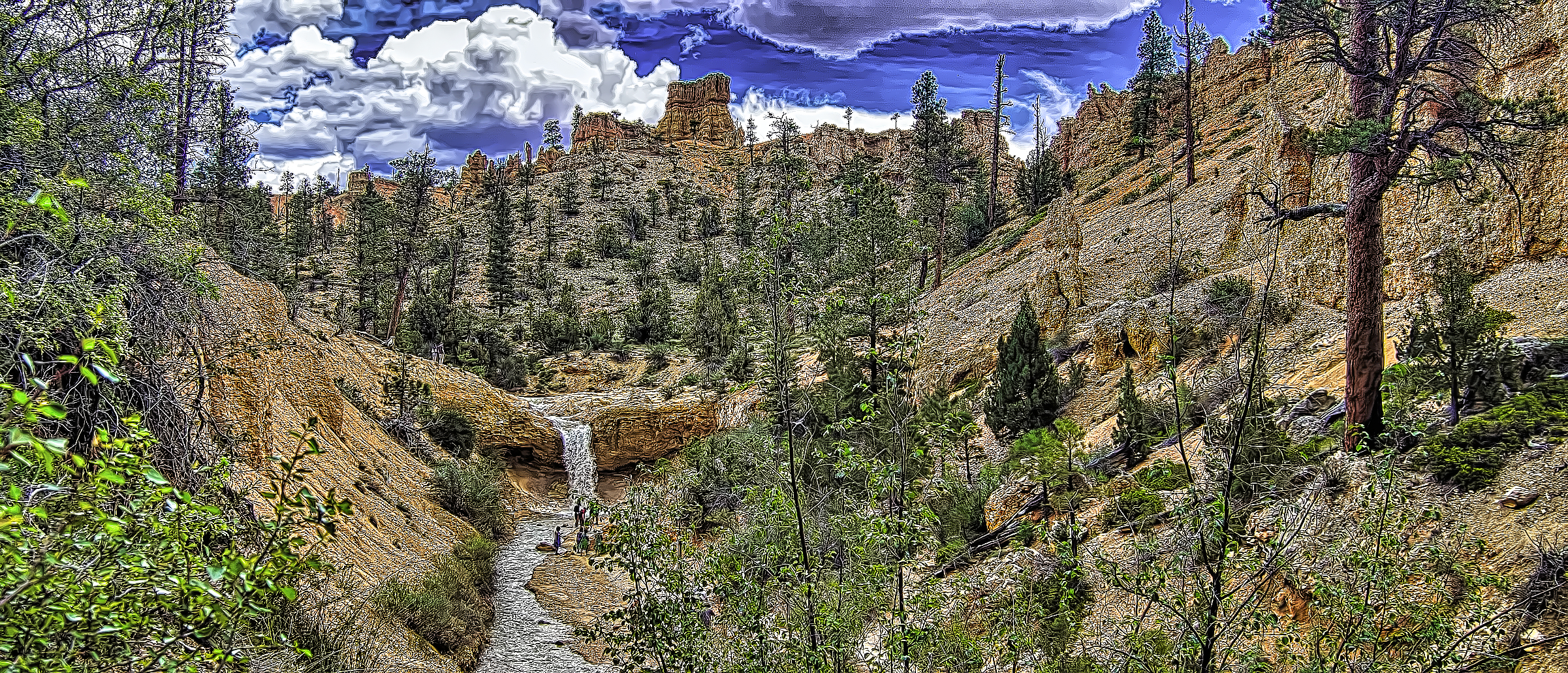 The waterfall near Mossy Cave in Bryce Canyon National Park in Utah