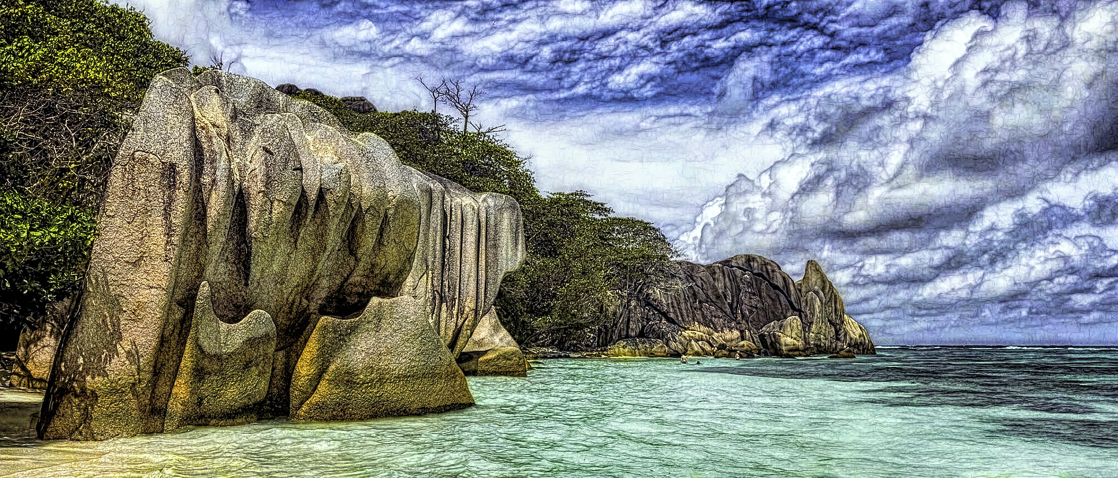 Large rock near the beach on one of the Seychelles Islands