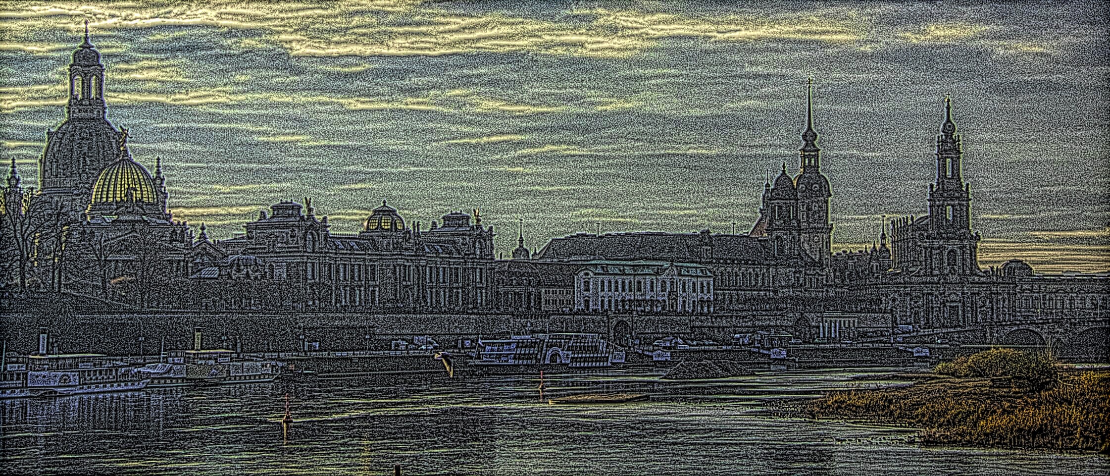 View of Old Town Dresden, Germany from a boat.