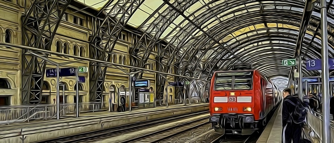 Train entering the Dresden station in Germany