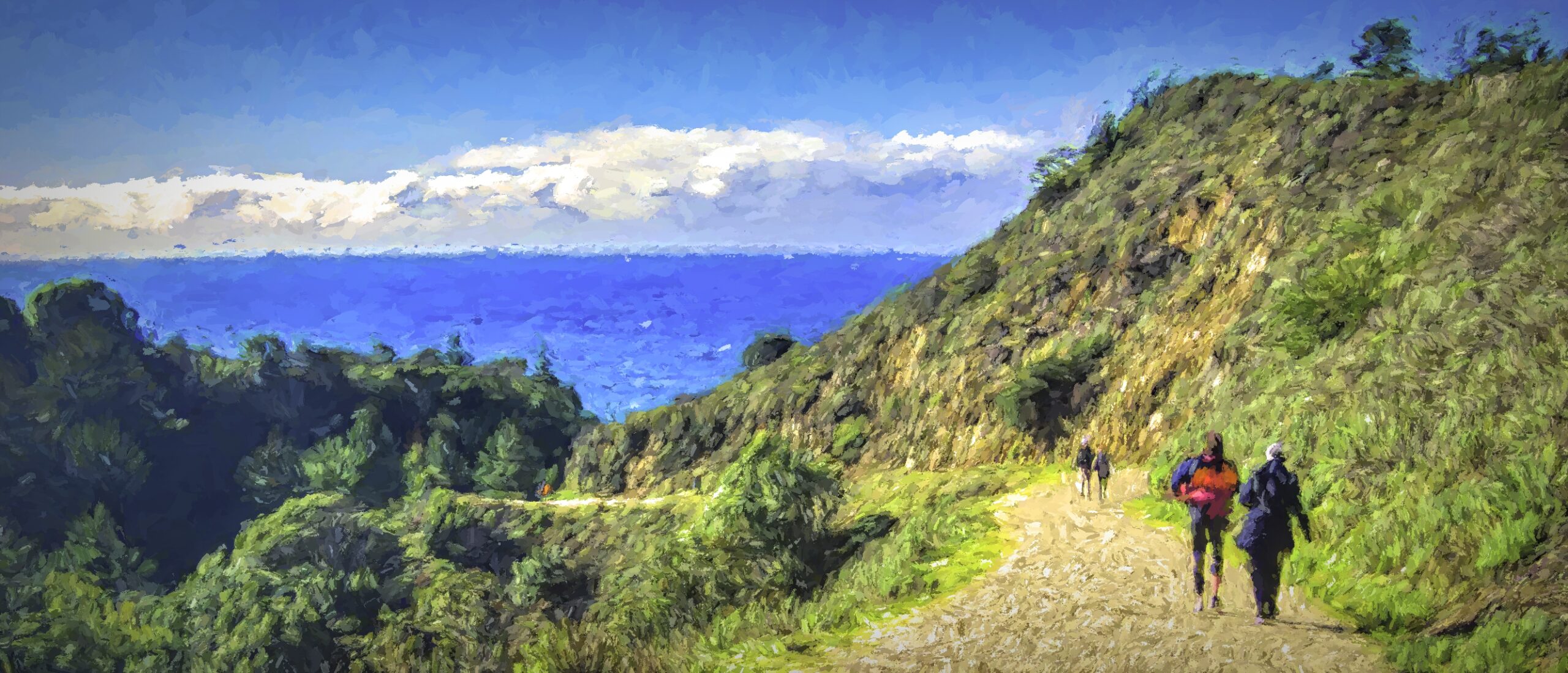 People walking down the trail at Partington Cove in California