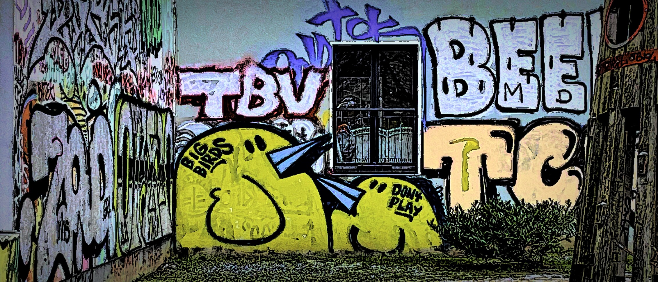 Birds street art with graffiti in Berlin, Germany
