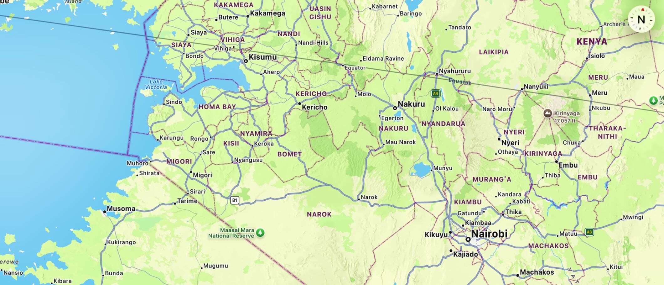 Partial map of Kenya showing where some of places are which we visited