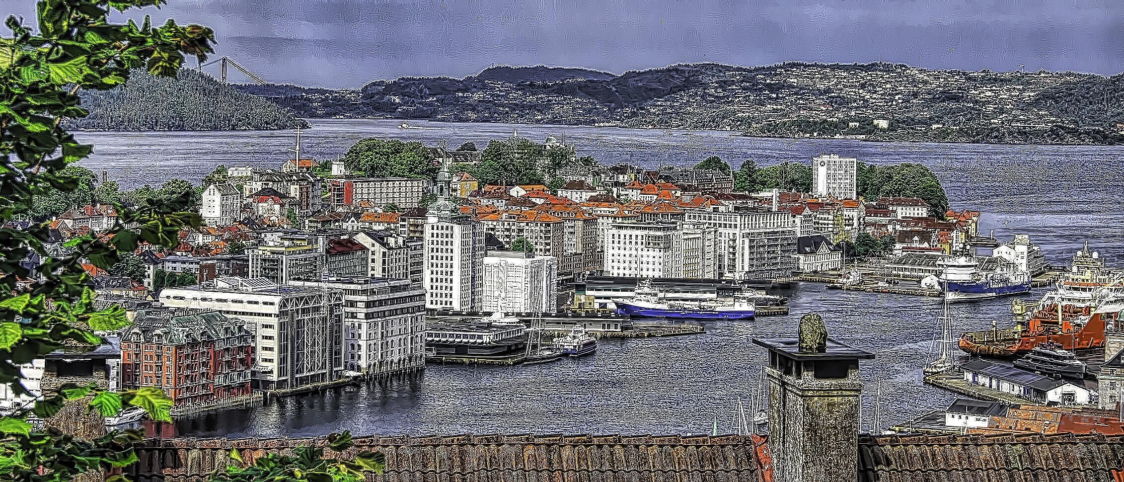 View of Bergen, Norway from a nearby hill.