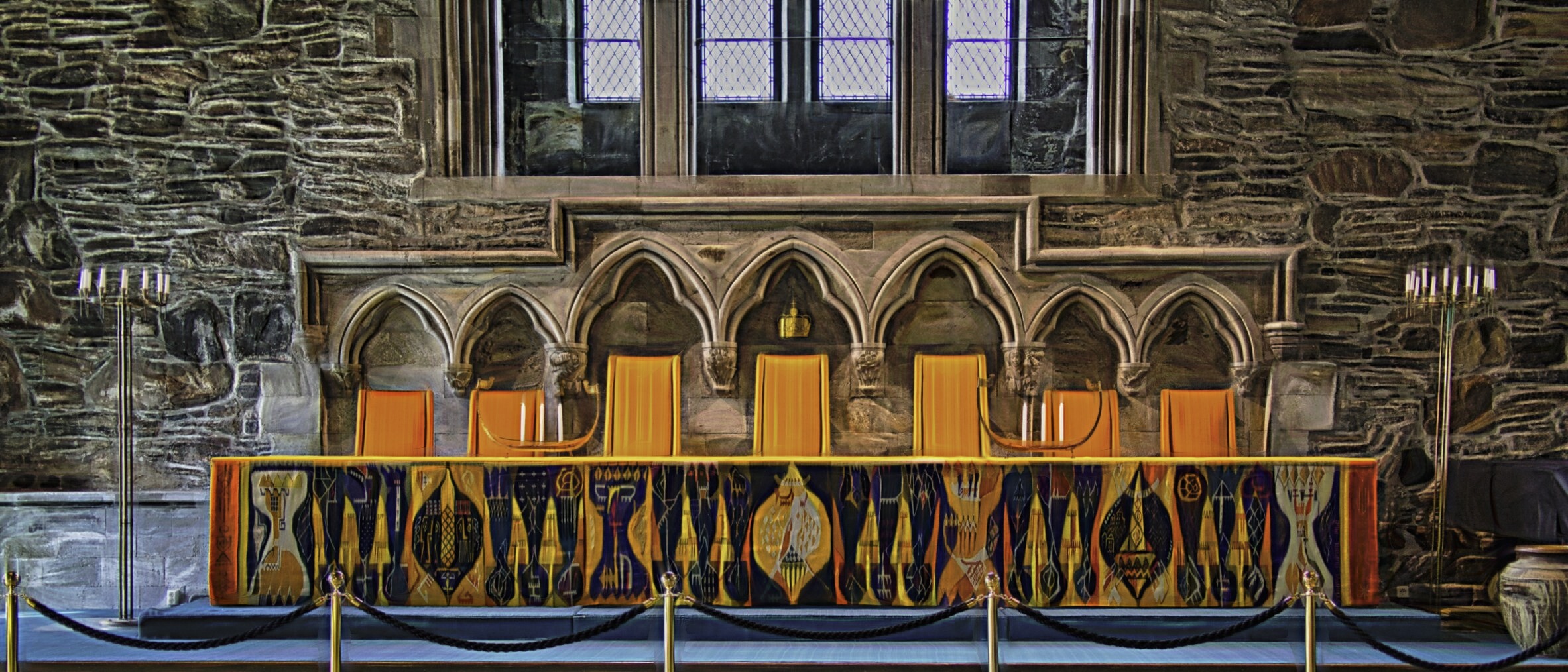 King's table in the Banquet hall of Bergenhus Fortress in Bergen, Norway