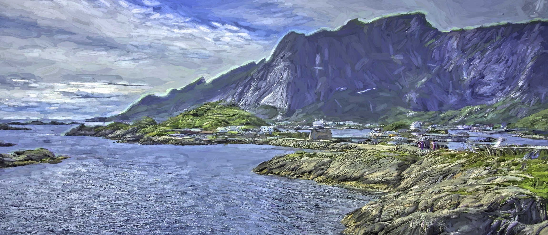 Village among the rocks on Norway's Loften Islands